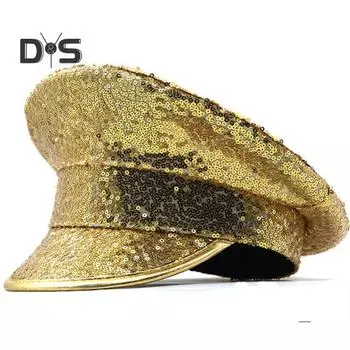 Шляпа с блестками для выступлений, унисекс, легкая вечерние кепка сержанта для косплея, фестивальная реквизит для фотосессии, женская и мужская шапка капитана на день рождения, матросская шапка серебряный