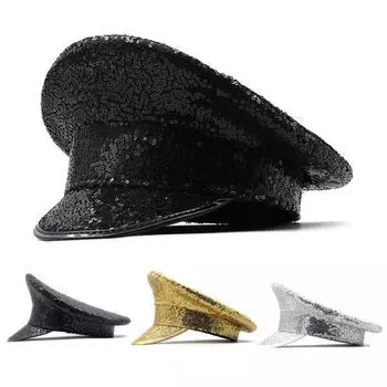Шляпа с блестками для выступлений, унисекс, легкая вечерние кепка сержанта для косплея, фестивальная реквизит для фотосессии, женская и мужская шапка капитана на день рождения, матросская шапка серебряный