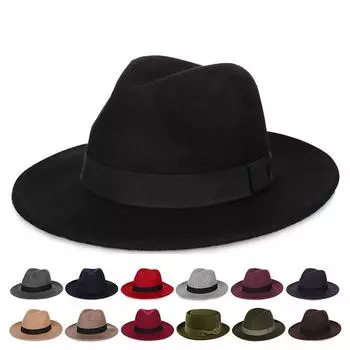 Шляпа с большими полями из шерсти, широкополая шляпа в стиле джаз, ковбойская шляпа для осени и зимы, британская джентльменская шляпа, удобная модная теплая фетровая шляпа M(56-58CM)