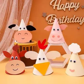 Шляпа с изображением мультяшного животного и зодиака для детского дня рождения, цилиндр для вечеринки с курицей, быком, овцой, свиньей, зодиакальным знаком, праздничные атрибуты lamb