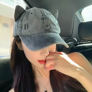 Шляпа с кошачьими ушками, женская, уличная, солнцезащитные очки, кепка с козырьком, ретро, выстиранная, ковбойская кепка