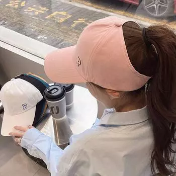 Шляпа с козырьком, хлопковая бейсболка с косичкой, завязанной в хвост, бейсболка для девочек, кепка от солнца, кепка в корейском стиле бежевый