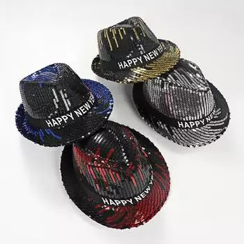 Шляпа с пайетками Yousheng, новогодняя джазовая шляпа, винтажная ковбойская вечеринка в клубе, реквизит для фотосъемки, блестящая фетровая шляпа для взрослых, головной убор для косплея, праздников, карнавала золотистый