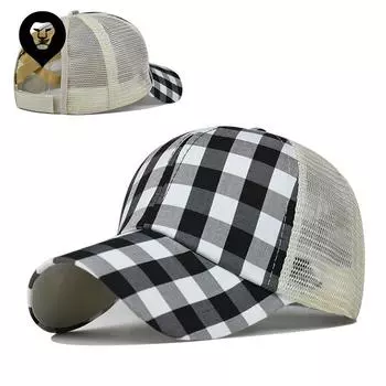 Шляпа с перекрестным конским хвостом для иностранных торговцев в клетку, европейская и американская женская шляпа с конским хвостом, солнцезащитная шляпа, бейсболка с конским хвостом Adjustable