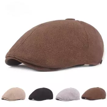 Шляпа с язычком из хлопка и льна Шляпа для среднего возраста Ретро-берет для отдыха Литературная молодежная шляпа для мужчин M56-58cm серый