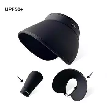 Шляпа с солнцезащитным козырьком с очень большими полями для женщин, пляжная шляпа с пустым верхом из ледяного шелка, капюшон с запахом, летние солнцезащитные козырьки с защитой от УФ-лучей 1pc чёрный