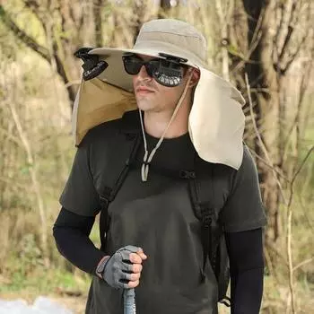 Шляпа с солнечным вентилятором и шейным клапаном UPF 50+ Шляпа с защитой от ультрафиолета и 2 вентиляторами охлаждения USB перезаряжаемая дышащая мужская женская летняя уличная шляпа от солнца с широкими полями B