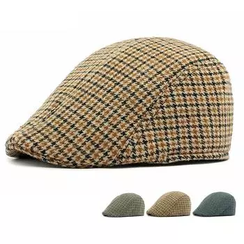 Шляпа с узором «гусиная лапка», мужская, осенне-зимняя, для людей среднего и пожилого возраста, теплая хлопковая шапка, британский винтажный берет зелёный/чёрный