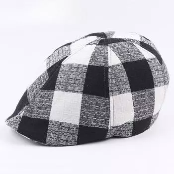 Шляпа Шесть Ткань Сращивание Цвет Клетчатый Берет Летняя Уличная Солнцезащитная Кепка Forward Hat Мужская Кепка тёмно-синий