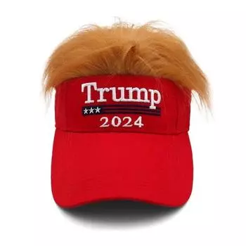 Шляпа Трампа 2024 с волосами, парик «Сохраним Америку снова великой», шляпа с вышитой буквой Трампа, шляпа с американским флагом, регулируемая бейсболка красный