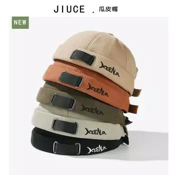 Шляпа в стиле яппи с вышитыми буквами и изображением кожуры дыни, модная нейтральная потертая утолщенная хлопковая шляпа для домовладельца, термошапка M56-58cm чёрный