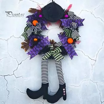 Шляпа ведьмы на Хэллоуин, длинноногий венок из тыквы, дверь, стена, лестница, подвесная гирлянда с кленовым листом, реквизит для сцены вечеринки черный белый
