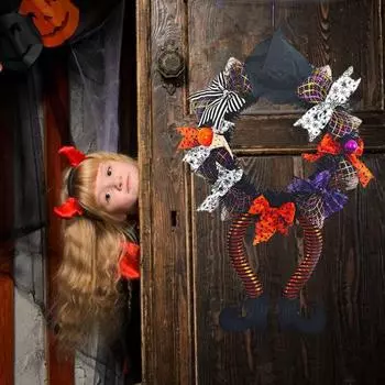 Шляпа ведьмы на Хэллоуин, длинноногий венок из тыквы, дверь, стена, лестница, подвесная гирлянда с кленовым листом, реквизит для сцены вечеринки черный белый