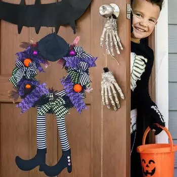 Шляпа ведьмы на Хэллоуин, длинноногий венок из тыквы, дверь, стена, лестница, подвесная гирлянда с кленовым листом, реквизит для сцены вечеринки