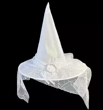 Шляпа ведьмы на Хэллоуин для взрослых, сетчатая шляпа, полиэстеровая шляпа One Size белый
