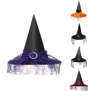 Шляпа ведьмы на Хэллоуин для взрослых, сетчатая шляпа, полиэстеровая шляпа One Size оранжевый