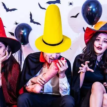 Шляпа ведьмы на Хэллоуин, остроконечная желтая фетровая шляпа волшебника, шляпа с большими полями, нарядная шляпа для косплея M