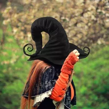 Шляпа ведьмы на Хэллоуин, повседневная одежда, черная магическая шерстяная шляпа ведьмы, костюм для косплея на Хэллоуин