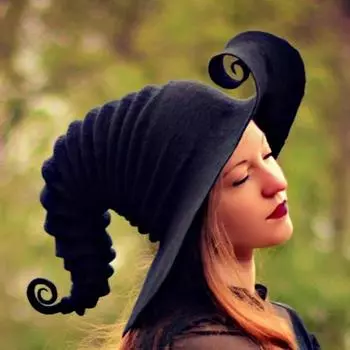 Шляпа ведьмы на Хэллоуин, повседневная одежда, черная магическая шерстяная шляпа ведьмы, костюм для косплея на Хэллоуин, женский аксессуар для наряда A