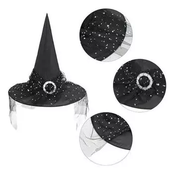 Шляпа ведьмы на Хэллоуин с сетчатым чехлом, уникальный костюм для косплея, реквизит для макияжа, принадлежности для вечеринки на Хэллоуин фиолетовый