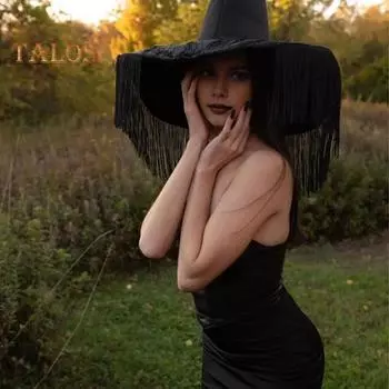 Шляпа ведьмы на Хэллоуин с заостренной кисточкой, декоративная черная, темная, в стиле с большими полями, головной убор для маскарада, карнавала, представления, фото-реквизита чёрный