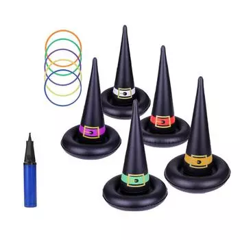 Шляпа ведьмы на Хэллоуин, забавная, прочная, легкая, надувная шляпа ведьмы с 5 пластиковыми кольцами для