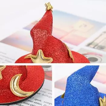 Шляпа ведьмы на Хэллоуин, заколка для волос, мини-колпак ведьмы со звездой и луной, заколка для волос, головной убор, женский праздничный костюм, украшения, головной убор, принадлежности для вечеринок золотой