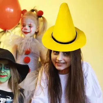 Шляпа ведьмы Yousheng на Хэллоуин, остроконечная желтая фетровая шляпа волшебника, шляпа с большими полями, нарядная шляпа, аксессуар для косплея, костюм для вечеринки «Сладость или гадость» M