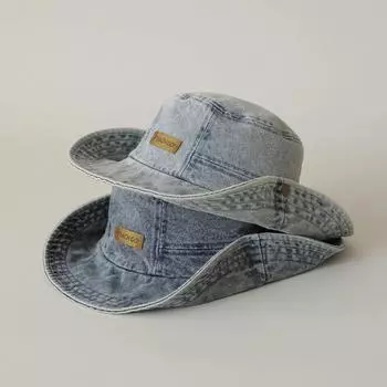 Шляпа-ведро из денима с эффектом тай-дай, женская летняя шляпа для альпинизма, скалолазания, солнцезащитный козырек, мужская шляпа в стиле ретро, подходящая по цвету M56-58cm чёрный