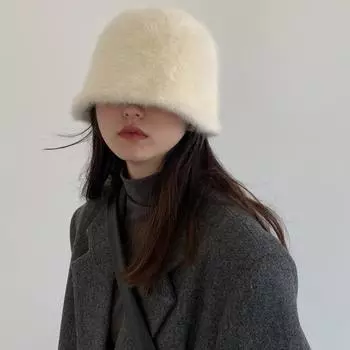 Шляпа-ведро из плюша с кроличьим мехом, мягкая теплая женская зимняя белая, черная вязаная шапка-рыбак, мягкая теплая шляпа-ведро для бассейна 56-58cm чёрный