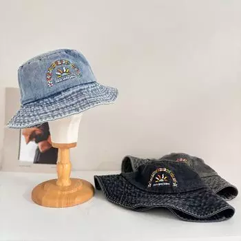 Шляпа-ведро из выстиранного старого денима для мужчин и женщин, весенний и летний солнцезащитный козырек, защита от солнца, широкополая шляпа, шляпа для отдыха на открытом воздухе M56-58cm чёрный
