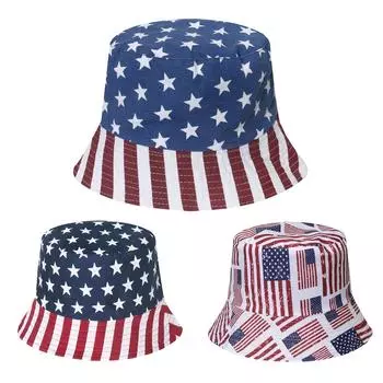 Шляпа-ведро ко Дню независимости. Рыбацкая шляпа. Двусторонняя шляпа унисекс. Шляпа для активного отдыха. One Size