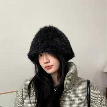 Шляпа-ведро Майяра женская осенне-зимняя шляпа для лица с маленьким плюшем, большая окружность головы, утолщенная теплая шляпа-ведро M56-58cm бежевый