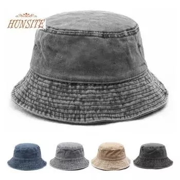 Шляпа-ведро, однотонная, мытая, винтажная, с защитой от УФ-лучей, солнцезащитный крем, декоративная джинсовая, унисекс, женская и мужская кепка, головной убор темно-серого