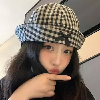 Шляпа-ведро в клетку с бантом Eaves, женская летняя тонкая дышащая солнцезащитная шляпа с козырьком от солнца для защиты лица M56-58cm
