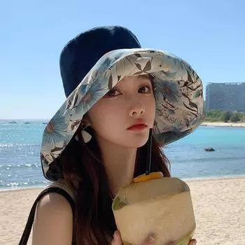 Шляпа-ведро женская летняя 2024 года, новая цветочная мода, универсальная, с карнизами, солнцезащитная шляпа для защиты от солнца, для путешествий на открытом воздухе M (56-58cm) Double-sided wear