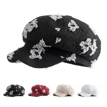 Шляпа весна осень восьмиугольная кепка с отверстием берет женская кепка газетчика белый