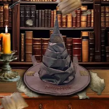 Шляпа волшебника на Хэллоуин, шляпа ведьмы в стиле ретро для взрослых, остроконечная шляпа с нашивкой, шляпа нищего для косплея