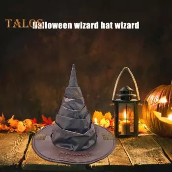 Шляпа волшебника на Хэллоуин, шляпа ведьмы в стиле ретро для взрослых, остроконечная шляпа с нашивкой, шляпа нищего для костюмов на Хэллоуин A