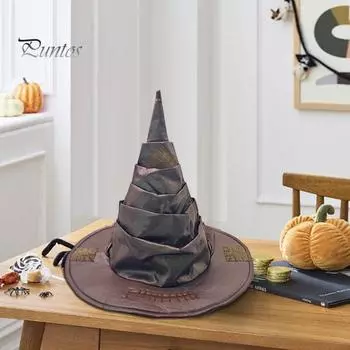 Шляпа волшебника на Хэллоуин, шляпа ведьмы в стиле ретро для взрослых, остроконечная шляпа с нашивкой, шляпа нищего для костюмов на Хэллоуин A