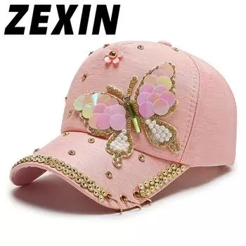 Шляпа ZEXIN на весну и осень, бейсболка с блестками и стразами, железное кольцо, мерсеризованная бейсболка, модная солнцезащитная кепка с солнцезащитным козырьком и утиным языком 56-59cm чёрный