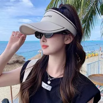 Шляпа женская 2024 года, новинка, солнцезащитный крем от ультрафиолета, летняя шляпа Ice Silk с защитой от ультрафиолета, UPF50 + солнцезащитный козырек, пустая шляпа-цилиндр adjustable (54-60cm) чёрный