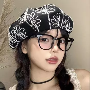 Шляпа Женская Цветочная Вышивка Берет Ретро Шляпа Художника Универсальная Шляпа Маленькая Шляпа Бутона Ниша Тыквенная Шляпа