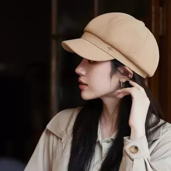 Шляпа женская High-End Sense Четырехконечная звезда металлическая этикетка восьмиугольная шляпа показывающая лицо маленькая шляпа газетчика One Size