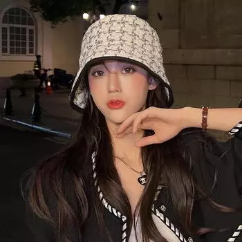 Шляпа женская легкая роскошная маленькая ароматная клетчатая шляпа-ведро модная универсальная высокочувствительная шляпа-тазик One Size