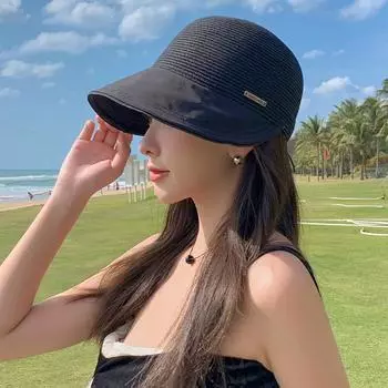 Шляпа женская летняя 2024 новая солнцезащитная шляпа с козырьком, закрывающая лицо, большой карниз, шляпа-ведро с утиным языком Average size (54-59cm) хаки
