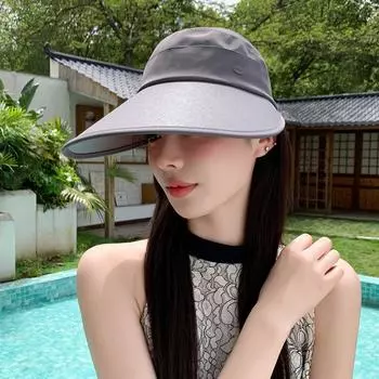 Шляпа женская летняя с завязывающимся хвостом, полупустой верх, солнцезащитная шляпа с защитой от ультрафиолета, с увеличенными полями, солнцезащитная шляпа для пляжа Adjustable (55-60cm) темно-серого
