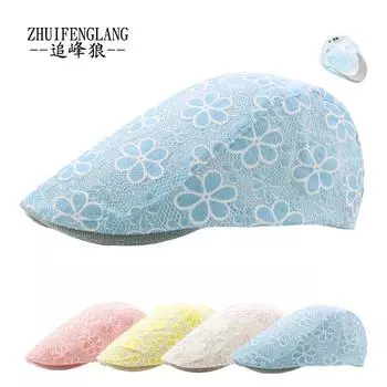 Шляпа женская летняя шляпа от солнца с цветочной вышивкой, кружевная ажурная шапка с застежкой-молнией, дышащая берет Adjustable жёлтый