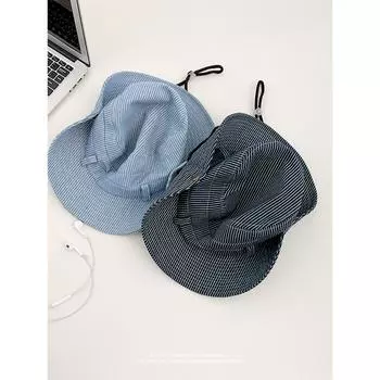 Шляпа женская летняя солнцезащитная шляпа для кемпинга и пешего туризма, полосатая ковбойская шляпа в стиле вестерн, походная шляпа-ведро с солнцезащитным козырьком M56-58cm светло-синий