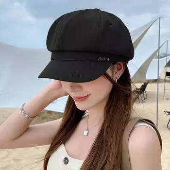 Шляпа женская летняя восьмиугольная шляпа ретро британский стиль кепка с маленьким лицом модная металлическая этикетка газетчик шляпа тонкая Average size